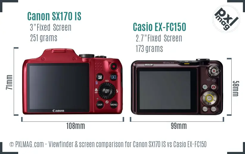 Canon SX170 IS vs Casio EX-FC150 Screen and Viewfinder comparison