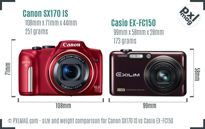 Canon SX170 IS vs Casio EX-FC150 size comparison