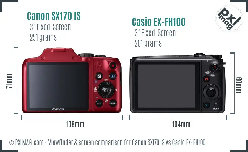 Canon SX170 IS vs Casio EX-FH100 Screen and Viewfinder comparison