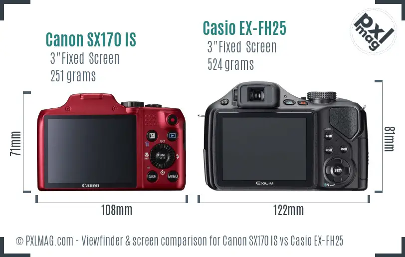 Canon SX170 IS vs Casio EX-FH25 Screen and Viewfinder comparison