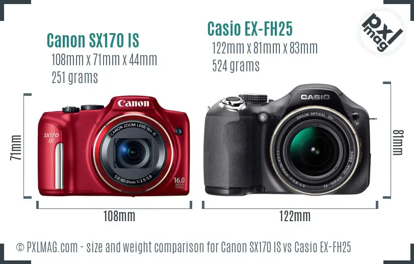 Canon SX170 IS vs Casio EX-FH25 size comparison