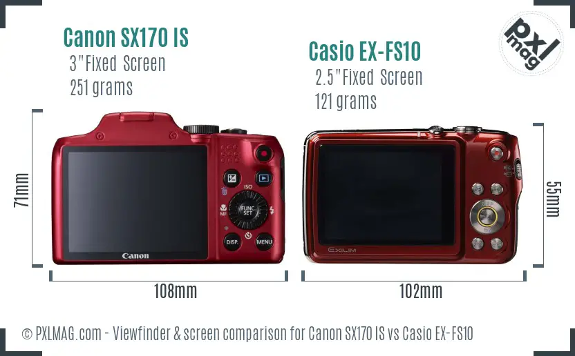 Canon SX170 IS vs Casio EX-FS10 Screen and Viewfinder comparison