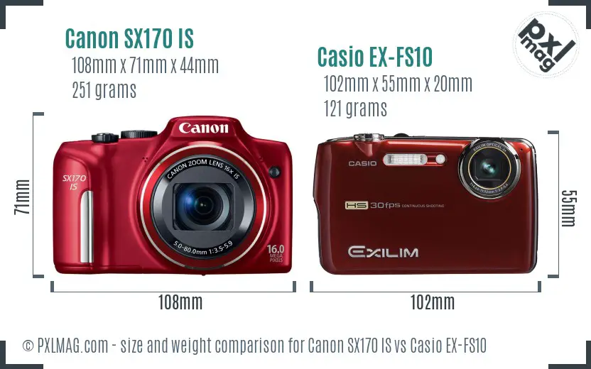 Canon SX170 IS vs Casio EX-FS10 size comparison