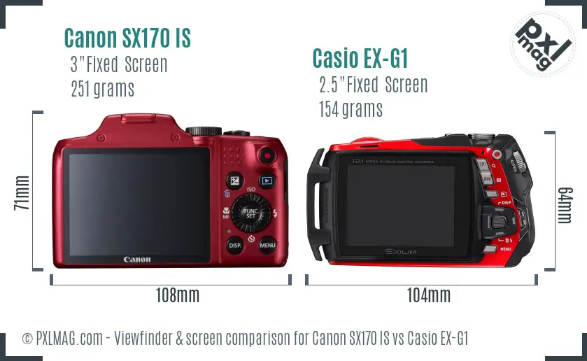 Canon SX170 IS vs Casio EX-G1 Screen and Viewfinder comparison