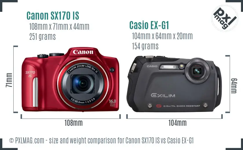 Canon SX170 IS vs Casio EX-G1 size comparison