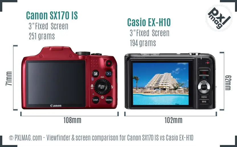 Canon SX170 IS vs Casio EX-H10 Screen and Viewfinder comparison