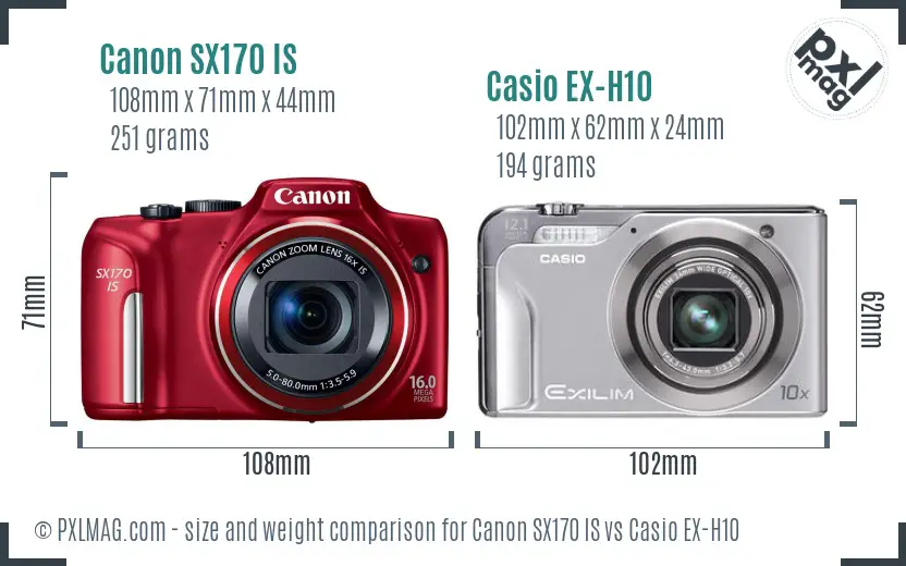 Canon SX170 IS vs Casio EX-H10 size comparison