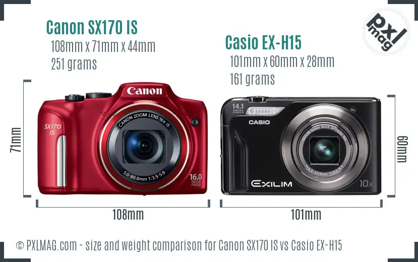 Canon SX170 IS vs Casio EX-H15 size comparison