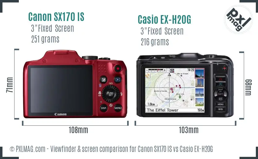 Canon SX170 IS vs Casio EX-H20G Screen and Viewfinder comparison