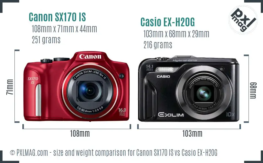 Canon SX170 IS vs Casio EX-H20G size comparison