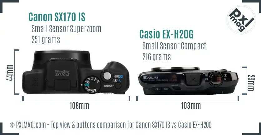 Canon SX170 IS vs Casio EX-H20G top view buttons comparison