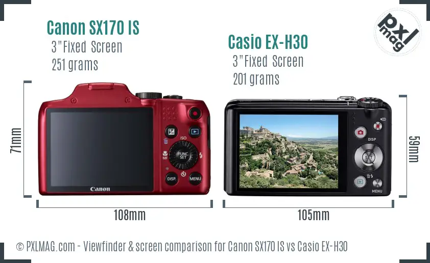 Canon SX170 IS vs Casio EX-H30 Screen and Viewfinder comparison