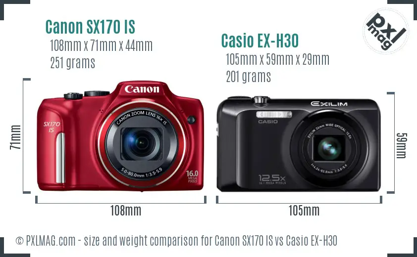 Canon SX170 IS vs Casio EX-H30 size comparison