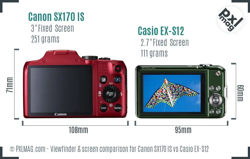 Canon SX170 IS vs Casio EX-S12 Screen and Viewfinder comparison