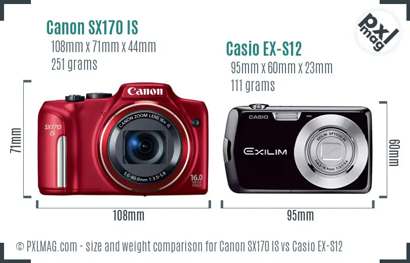 Canon SX170 IS vs Casio EX-S12 size comparison