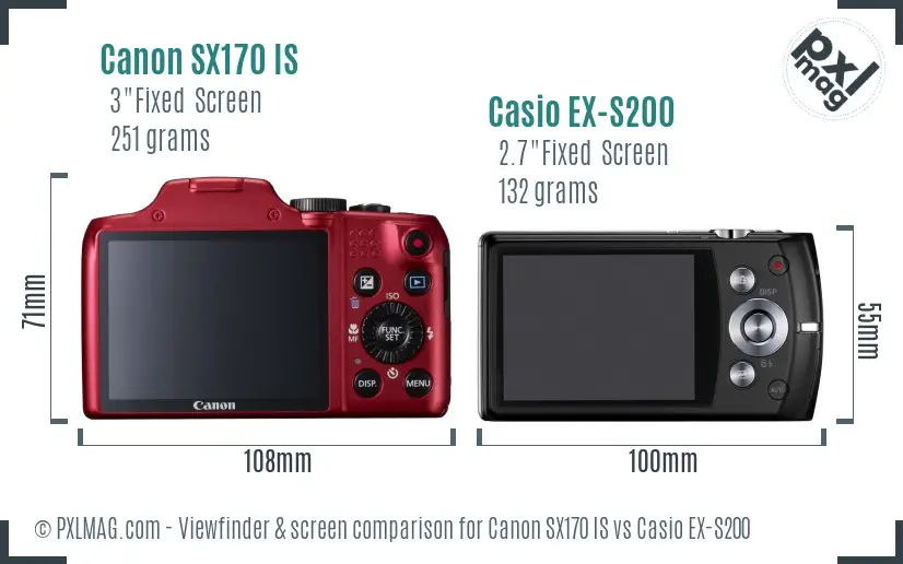 Canon SX170 IS vs Casio EX-S200 Screen and Viewfinder comparison