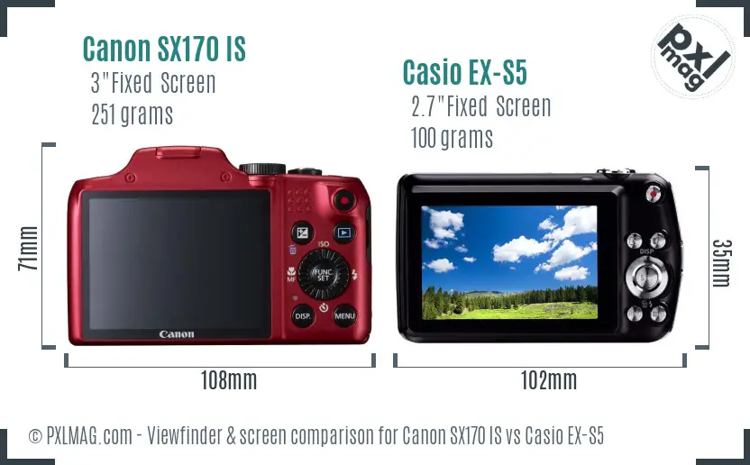 Canon SX170 IS vs Casio EX-S5 Screen and Viewfinder comparison