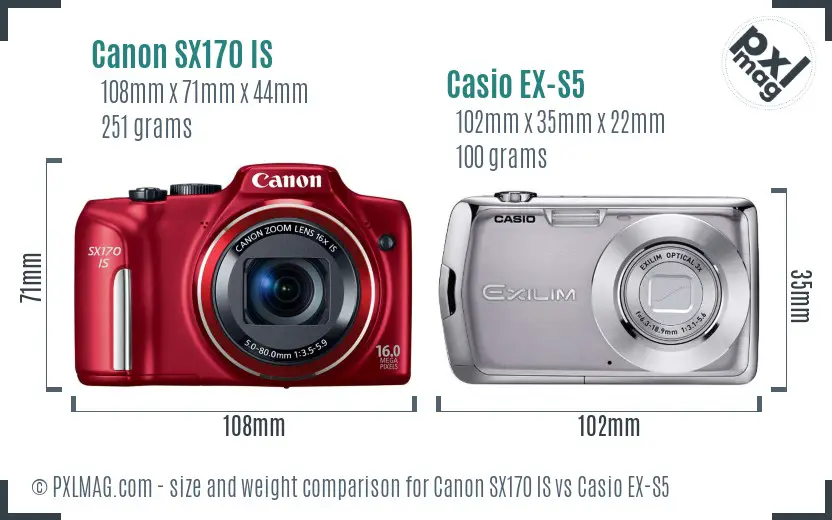 Canon SX170 IS vs Casio EX-S5 size comparison