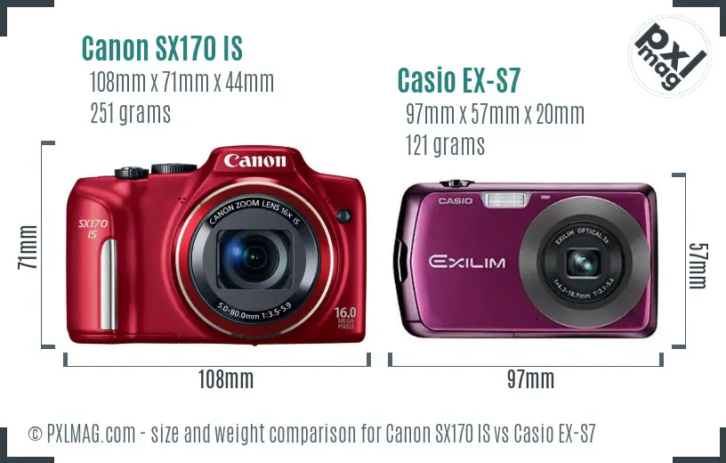 Canon SX170 IS vs Casio EX-S7 size comparison