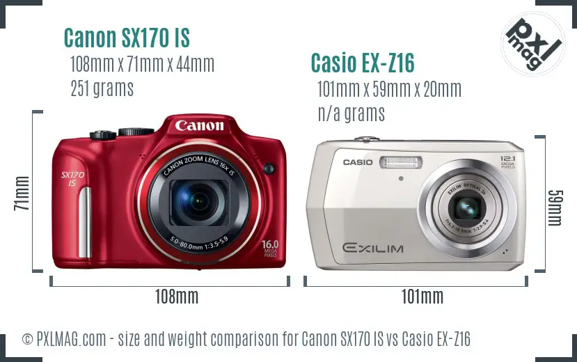 Canon SX170 IS vs Casio EX-Z16 size comparison