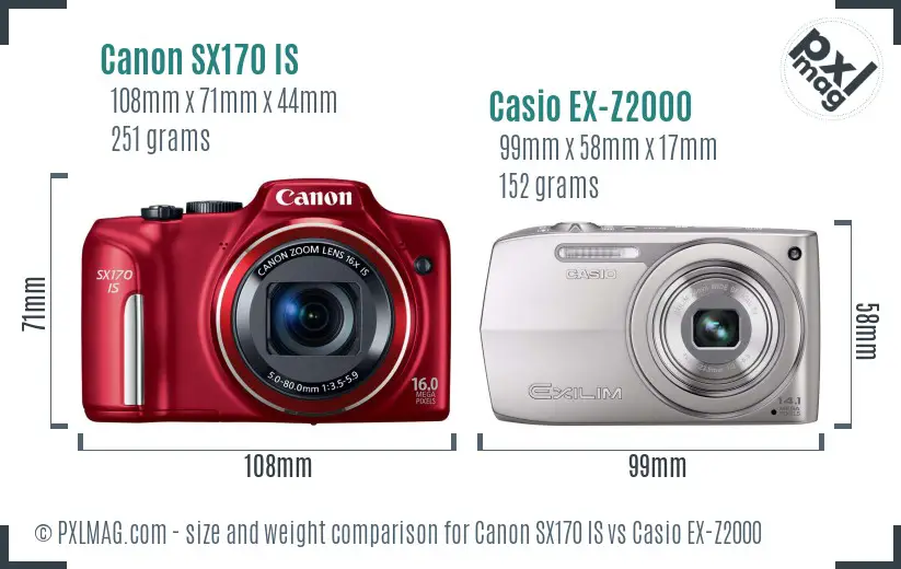 Canon SX170 IS vs Casio EX-Z2000 size comparison Canon SX170 IS vs Casio EX-Z2000 size comparison