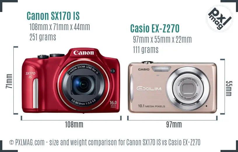 Canon SX170 IS vs Casio EX-Z270 size comparison