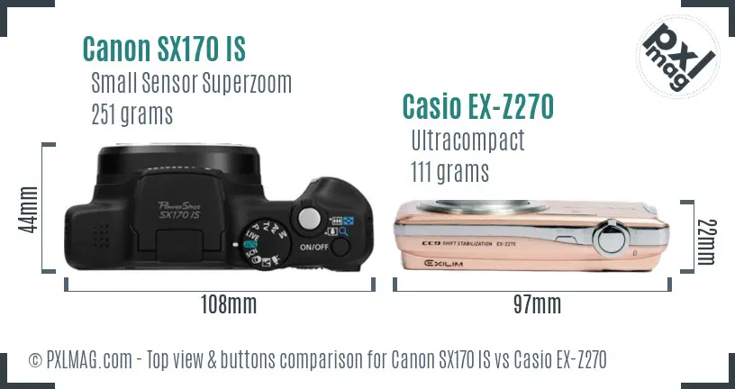Canon SX170 IS vs Casio EX-Z270 top view buttons comparison