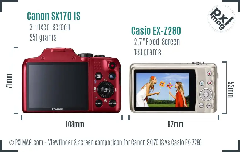 Canon SX170 IS vs Casio EX-Z280 Screen and Viewfinder comparison