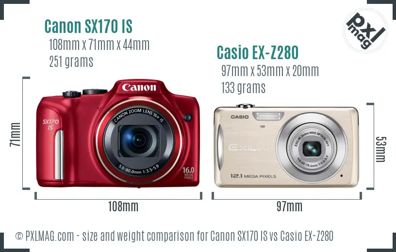 Canon SX170 IS vs Casio EX-Z280 size comparison