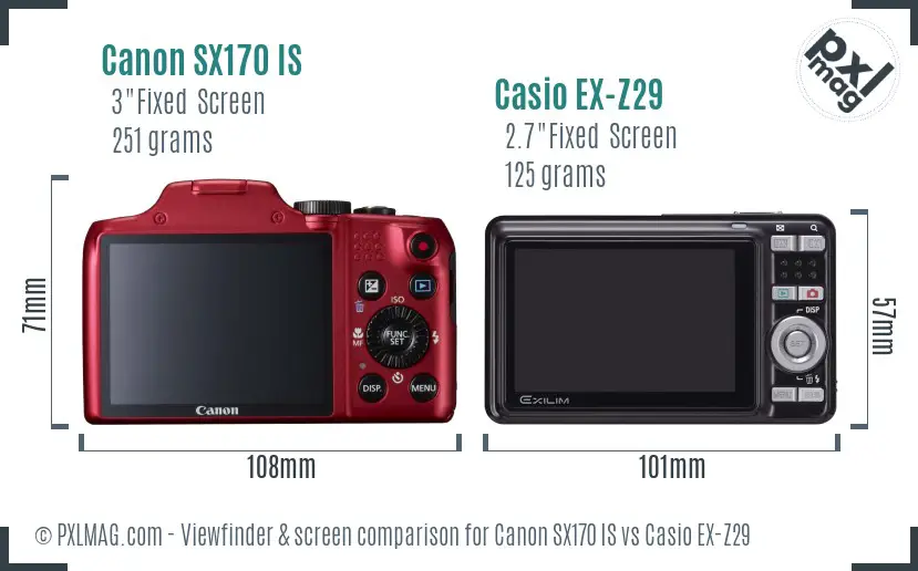 Canon SX170 IS vs Casio EX-Z29 Screen and Viewfinder comparison