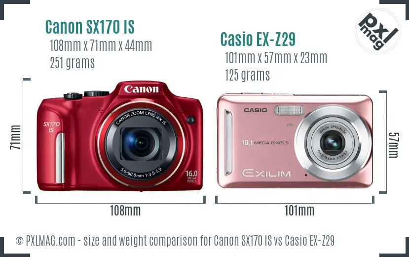 Canon SX170 IS vs Casio EX-Z29 size comparison