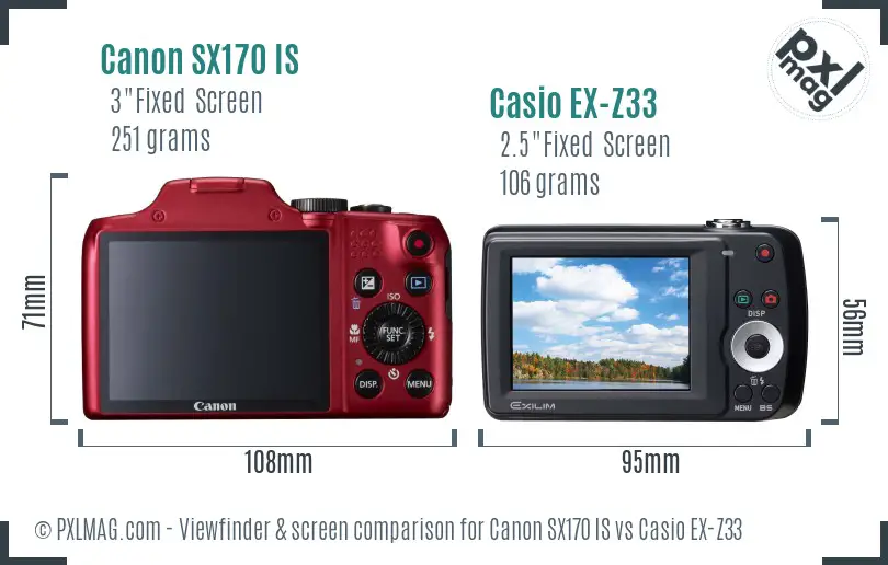Canon SX170 IS vs Casio EX-Z33 Screen and Viewfinder comparison