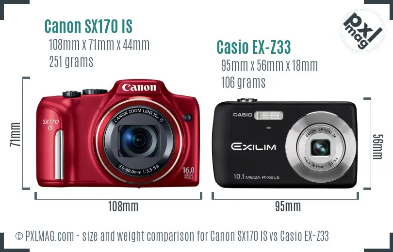 Canon SX170 IS vs Casio EX-Z33 size comparison