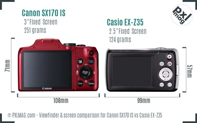Canon SX170 IS vs Casio EX-Z35 Screen and Viewfinder comparison Canon SX170 IS vs Casio EX-Z35 Screen and Viewfinder comparison