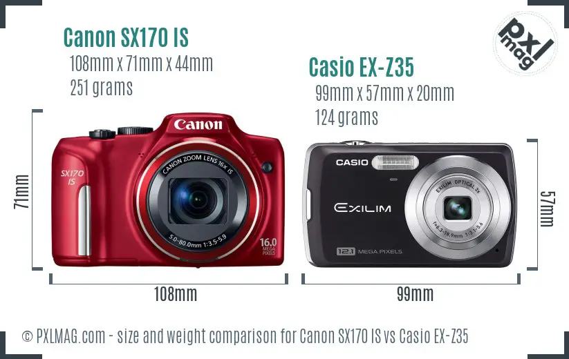 Canon SX170 IS vs Casio EX-Z35 size comparison Canon SX170 IS vs Casio EX-Z35 size comparison