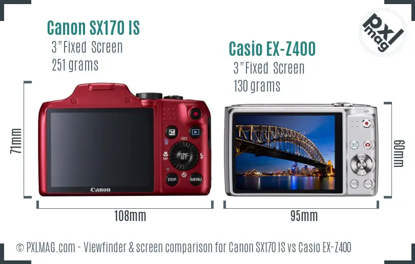 Canon SX170 IS vs Casio EX-Z400 Screen and Viewfinder comparison