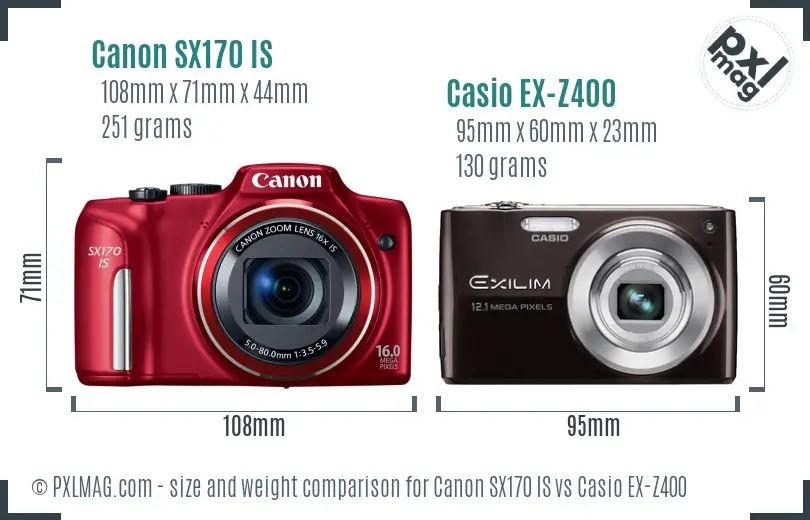 Canon SX170 IS vs Casio EX-Z400 size comparison