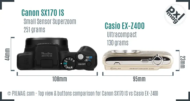 Canon SX170 IS vs Casio EX-Z400 top view buttons comparison