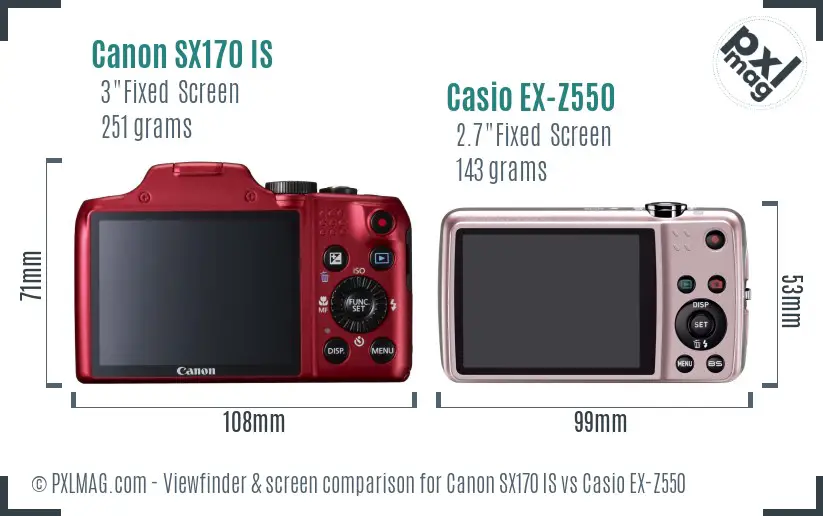 Canon SX170 IS vs Casio EX-Z550 Screen and Viewfinder comparison Canon SX170 IS vs Casio EX-Z550 Screen and Viewfinder comparison