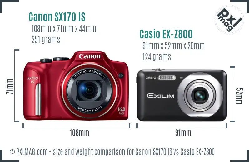 Canon SX170 IS vs Casio EX-Z800 size comparison