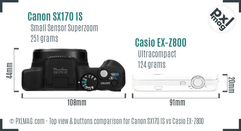 Canon SX170 IS vs Casio EX-Z800 top view buttons comparison