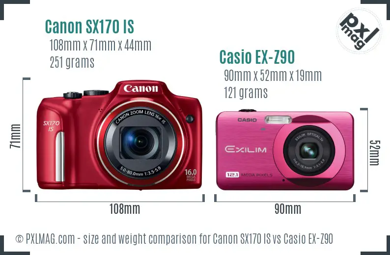 Canon SX170 IS vs Casio EX-Z90 size comparison