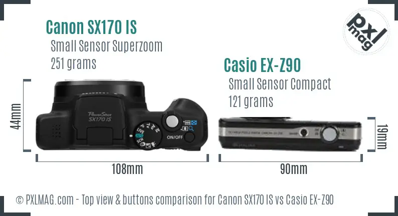 Canon SX170 IS vs Casio EX-Z90 top view buttons comparison