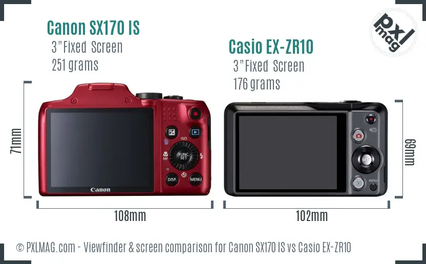 Canon SX170 IS vs Casio EX-ZR10 Screen and Viewfinder comparison