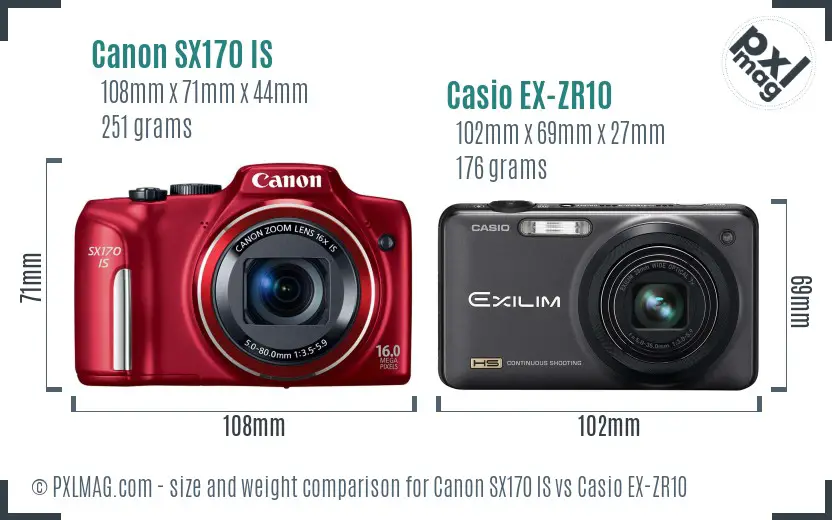 Canon SX170 IS vs Casio EX-ZR10 size comparison