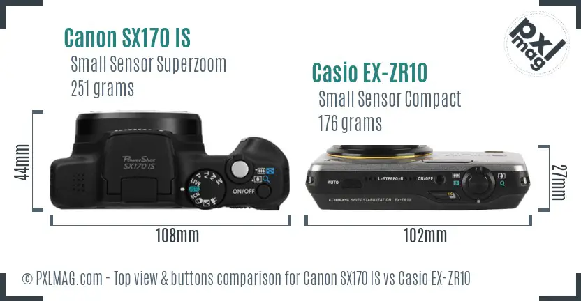 Canon SX170 IS vs Casio EX-ZR10 top view buttons comparison
