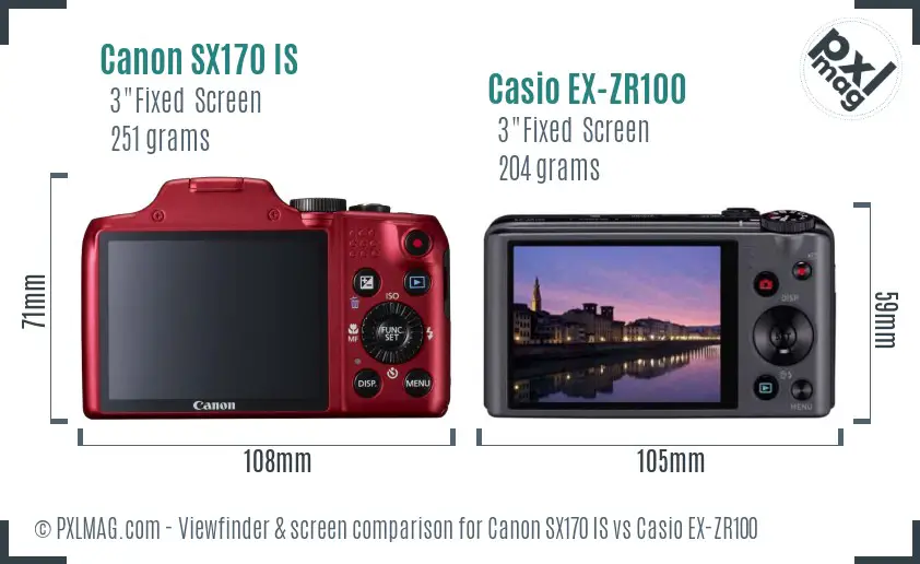 Canon SX170 IS vs Casio EX-ZR100 Screen and Viewfinder comparison