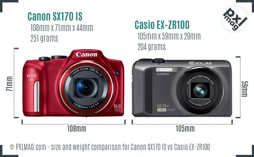 Canon SX170 IS vs Casio EX-ZR100 size comparison