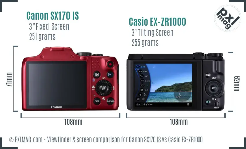 Canon SX170 IS vs Casio EX-ZR1000 Screen and Viewfinder comparison