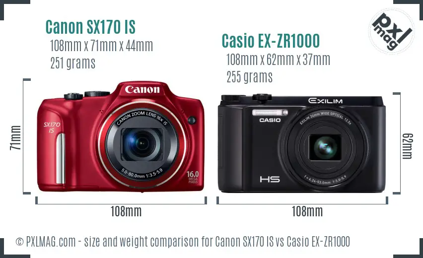 Canon SX170 IS vs Casio EX-ZR1000 size comparison